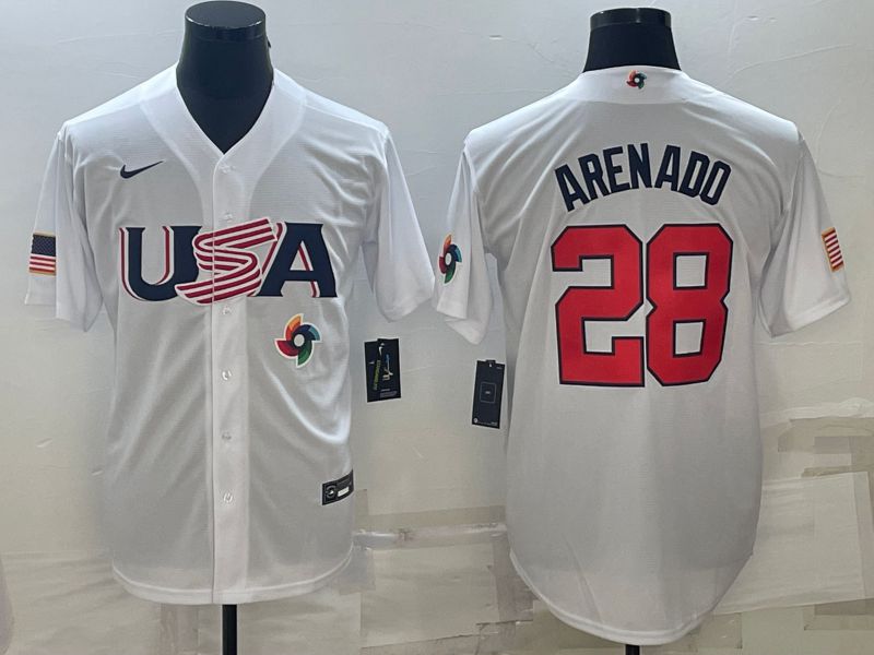 Men 2023 World Cub USA 28 Arenado White Nike MLB Jersey9